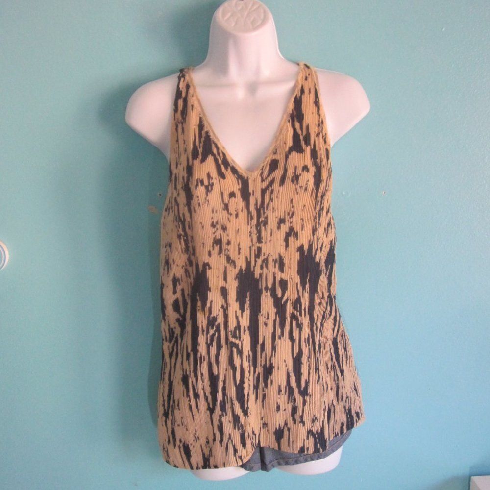 Phillip Lim 3.1 Womens Size 4 Silk Accordion Pleat Navy & Tan Summer Tank Top